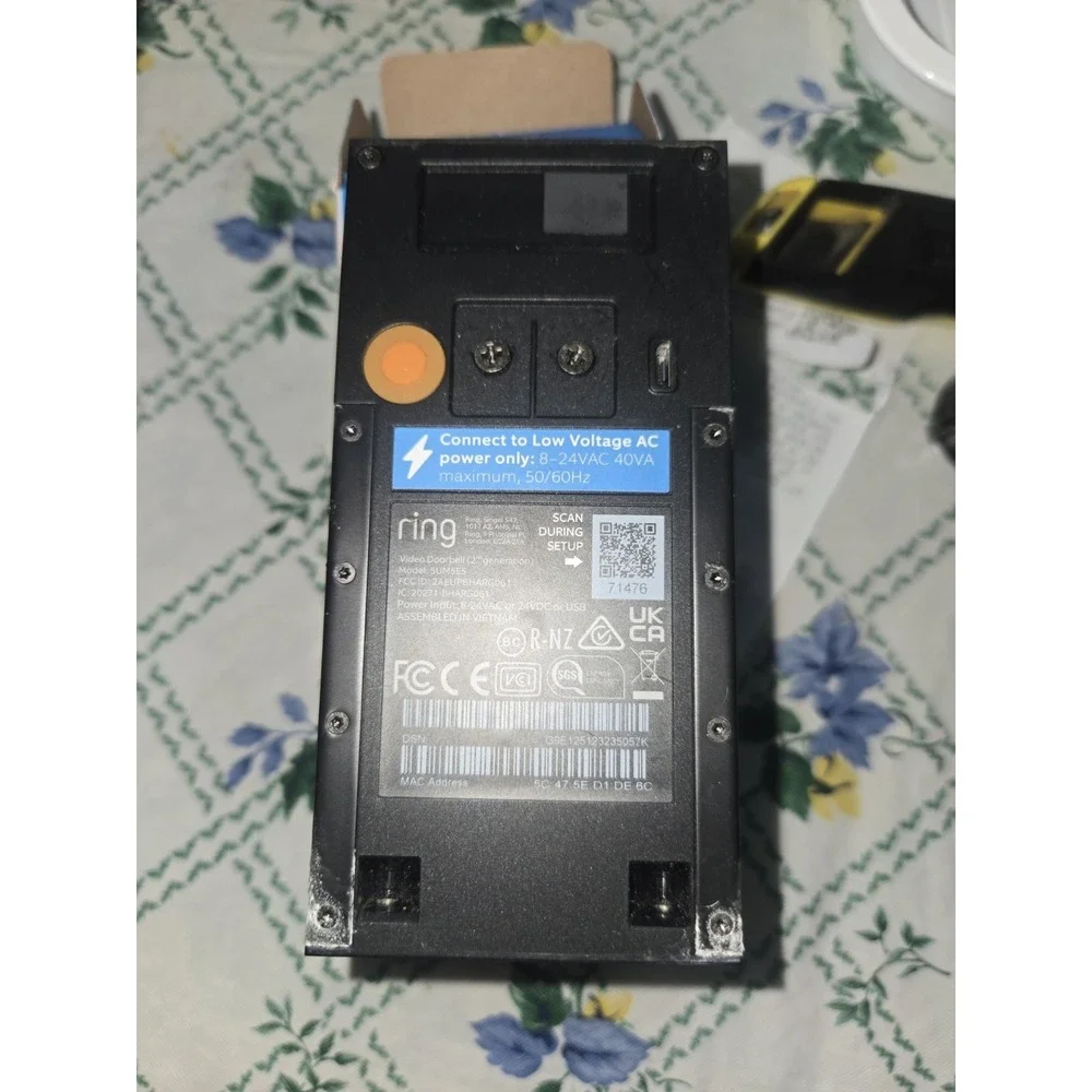 Ring Camera Video Doorbell 2nd Gen. For Parts Only. Not Working